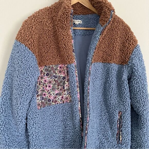 For Love And Lemons Color Block Sherpa Fleece Jacket Brown/Blue, Size XS NWOT - Picture 6 of 14